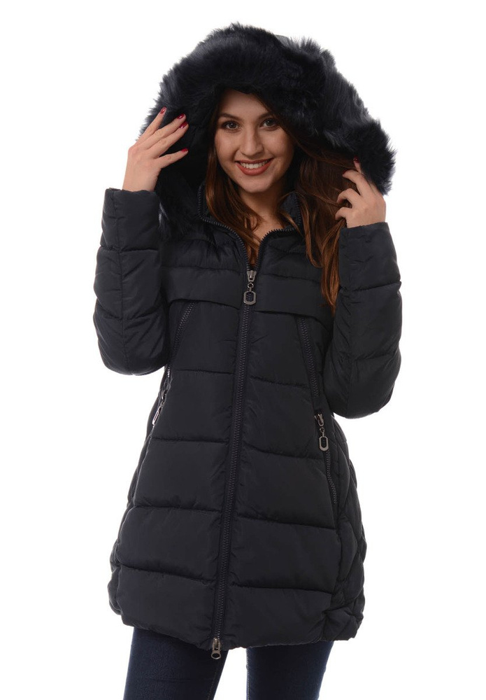 Damska Długa Zimowa Kurtka Ortalionowa Elena Granatowa