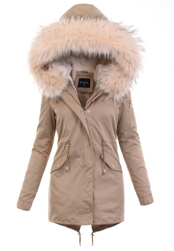 Damska Kurtka Parka 2w1 Dagmara Beżowa z Futerkiem Ecru