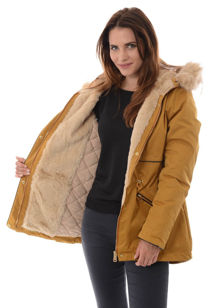 Damska Kurtka Parka Ortalionowa Zimowa Camel