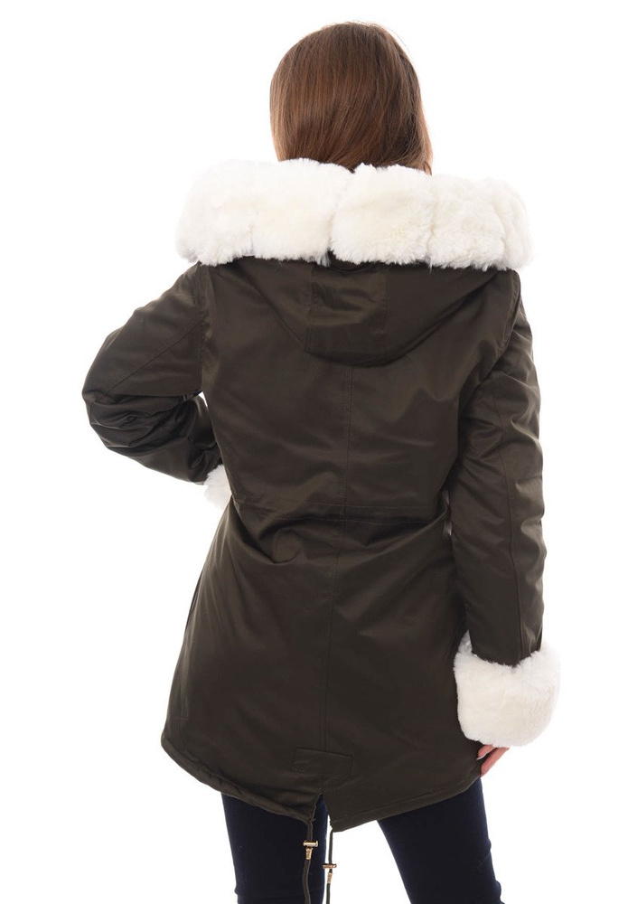 Damska Kurtka Parka Zimowa Patrycja Zielona Z Białym Futrem