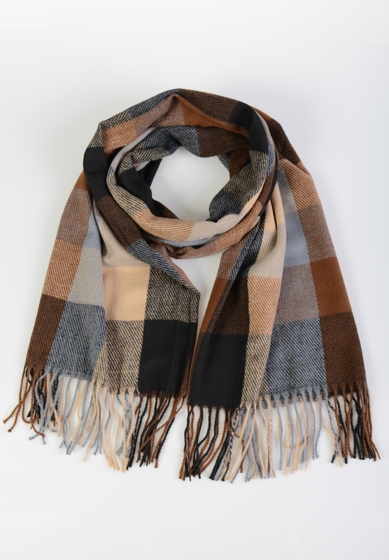 Szal Damski Brązowy W Kratę