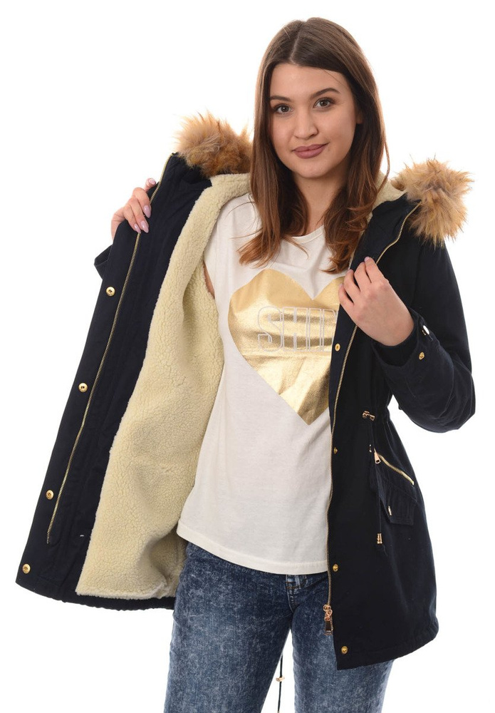 Damska Bawełniana Zimowa Kurtka Parka Flawia Granatowa