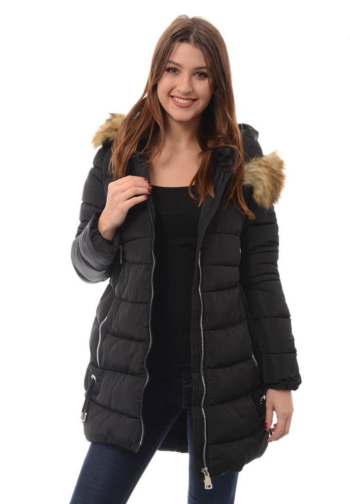 Damska Długa Zimowa Kurtka Ortalionowa Sara Czarna