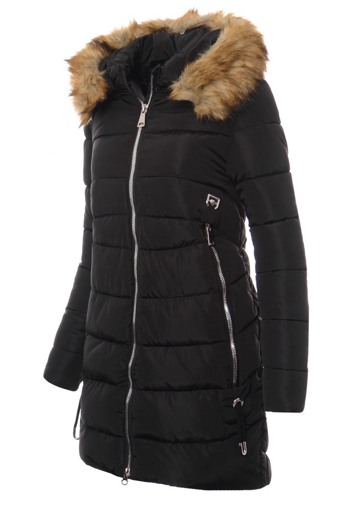 Damska Długa Zimowa Kurtka Ortalionowa Sara Czarna