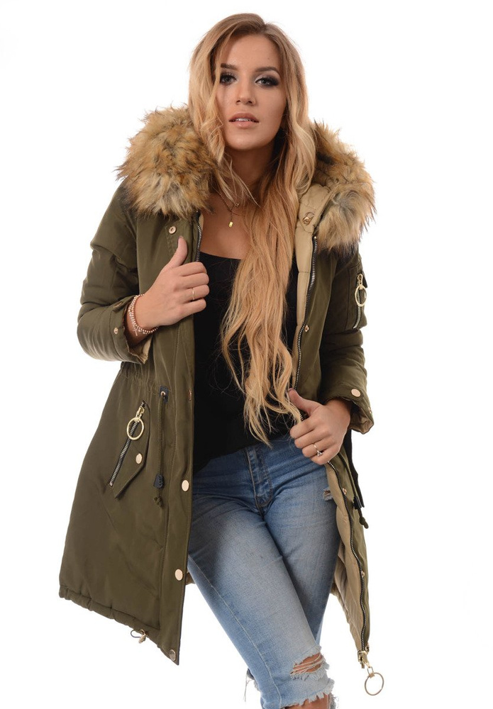 Damska Dwustronna Zimowa Kurtka Ortalionowa Zielona