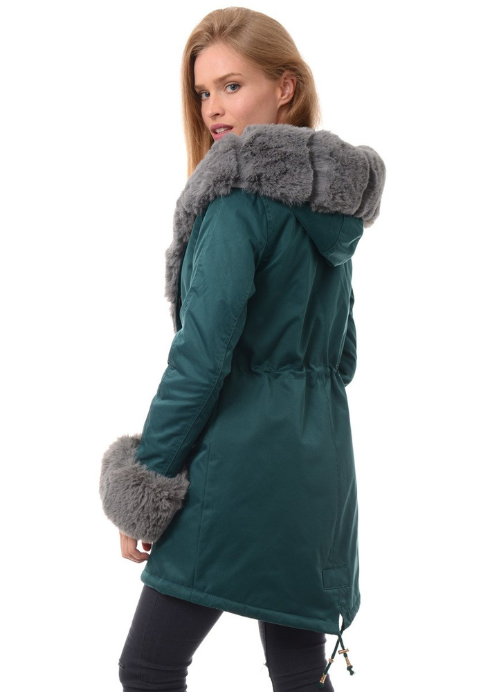 Kurtka Patrycja Zielona Z Szarym Futerkiem