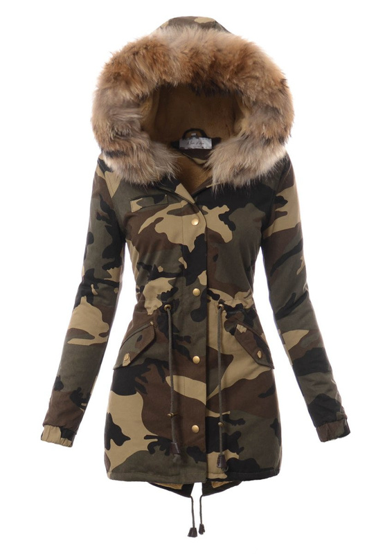 Damska Kurtka Parka Zimowa Moro ze Złotym  Futerkiem