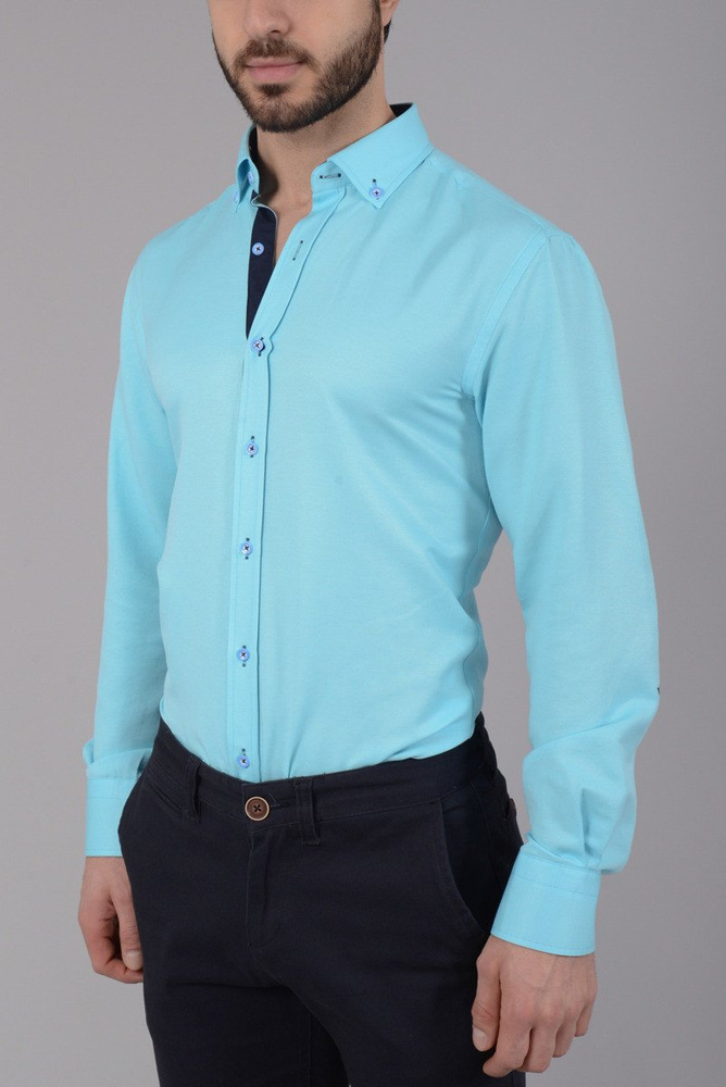 Elegancka Męska Koszula Łaty Morska Zieleń