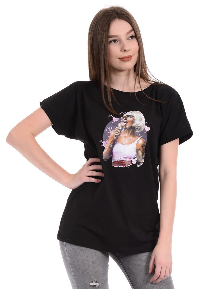 Damska Koszulka Nadruk Dziewczyna Blondynka Czarna