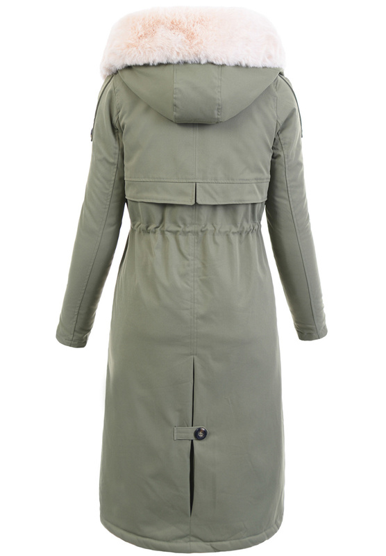 Damska Kurtka Parka Zimowa Larysa Zielona z Futerkiem Ecru