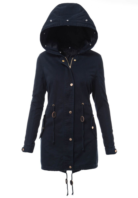 Damska Kurtka Parka Zimowa 2w1 Granatowa Z Różowym Futerkiem