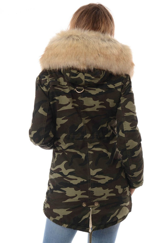 Damska Zimowa Kurtka Parka Moro Z Beżowym Futerkiem