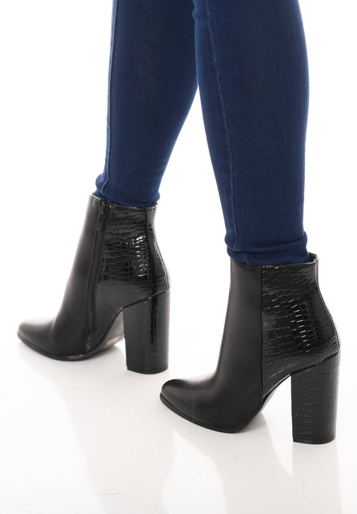Botki Na Obcasie Skóra Węża Czarne