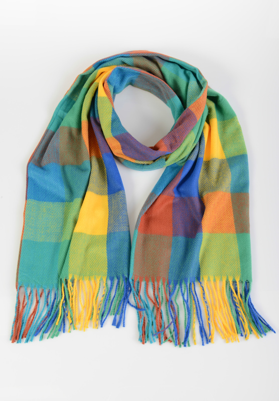 Szal Damski Żółto-Niebieskim W Kratę