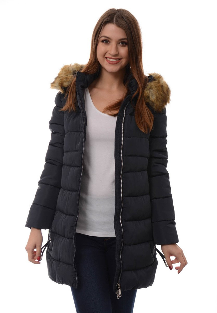 Damska Długa Zimowa Kurtka Ortalionowa Sara Granatowa