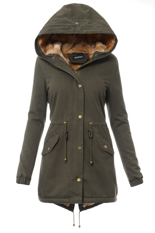 Piękna Damska Kurtka Parka Iwet Zielona ze Złotym Futerkiem
