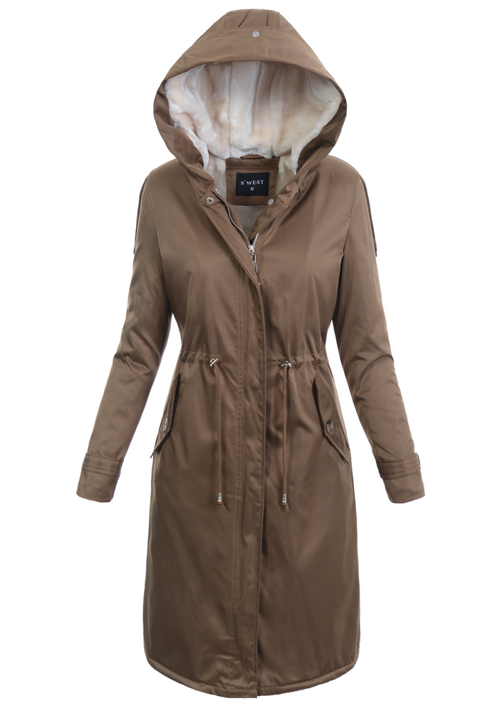 Damska Kurtka Parka Zimowa Dominika Brązowa Z Futerkiem Ecru