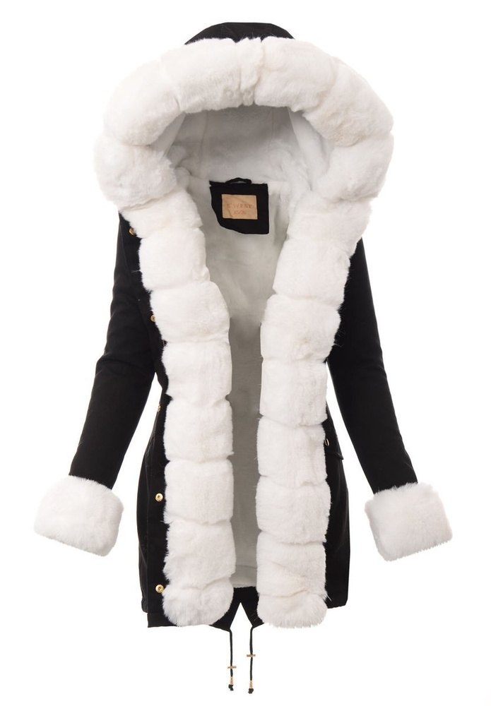 Damska Kurtka Parka Zimowa Marika Czarna Z Białym Futrem