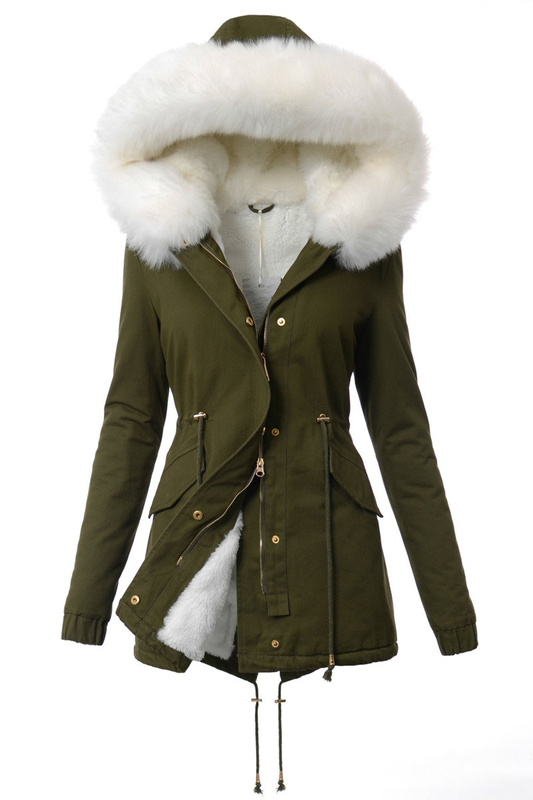 Piękna Damska Kurtka Parka Ismena z Białym Futerkiem