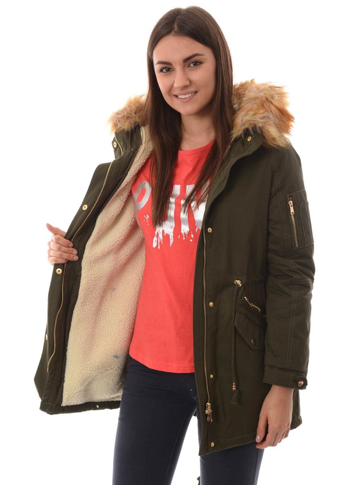 Damska Bawełniana Zimowa Kurtka Parka Zielona