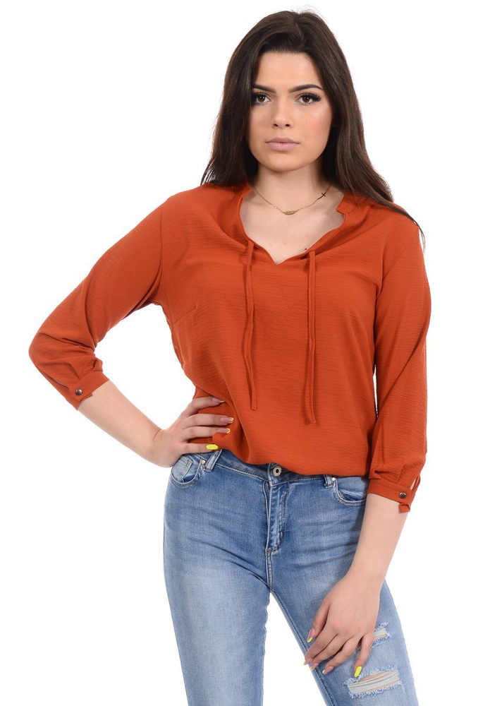 Damska Bluzka Koszulowa Brązowa