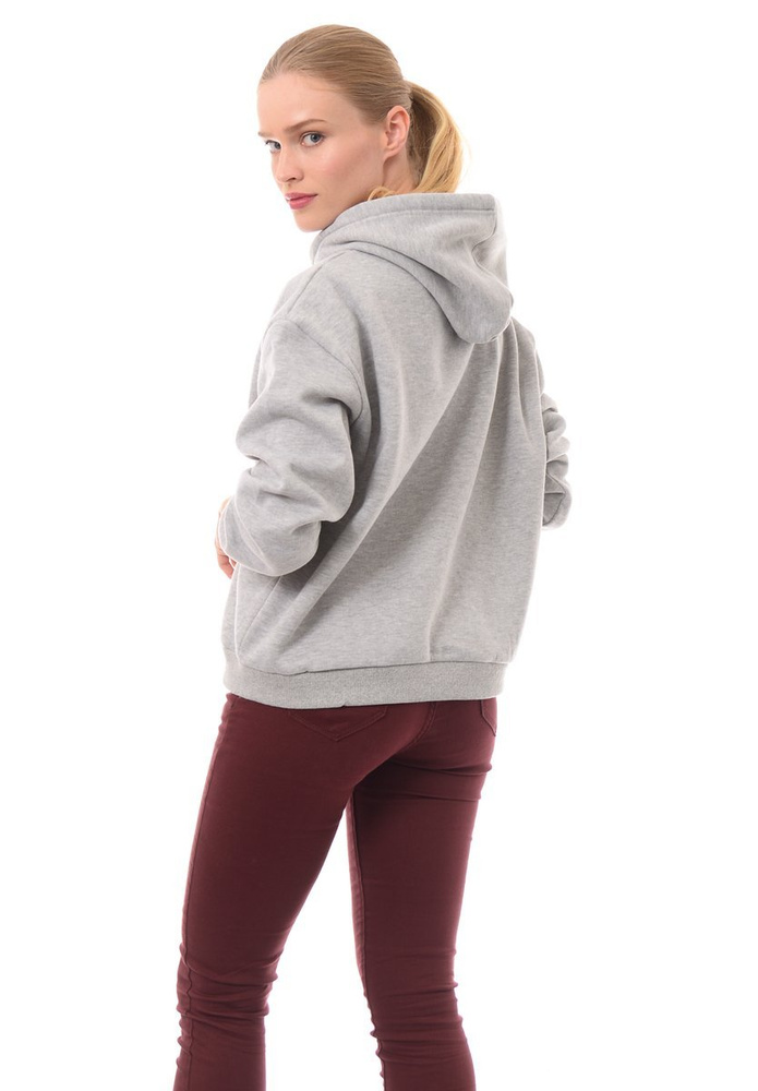 Damska Bluza Oversize Z Kapturem Szarym