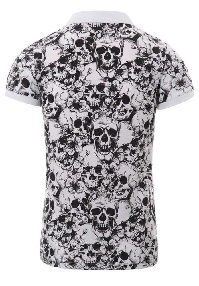 Męska Koszulka Polo Nadruk Czaszki Biała