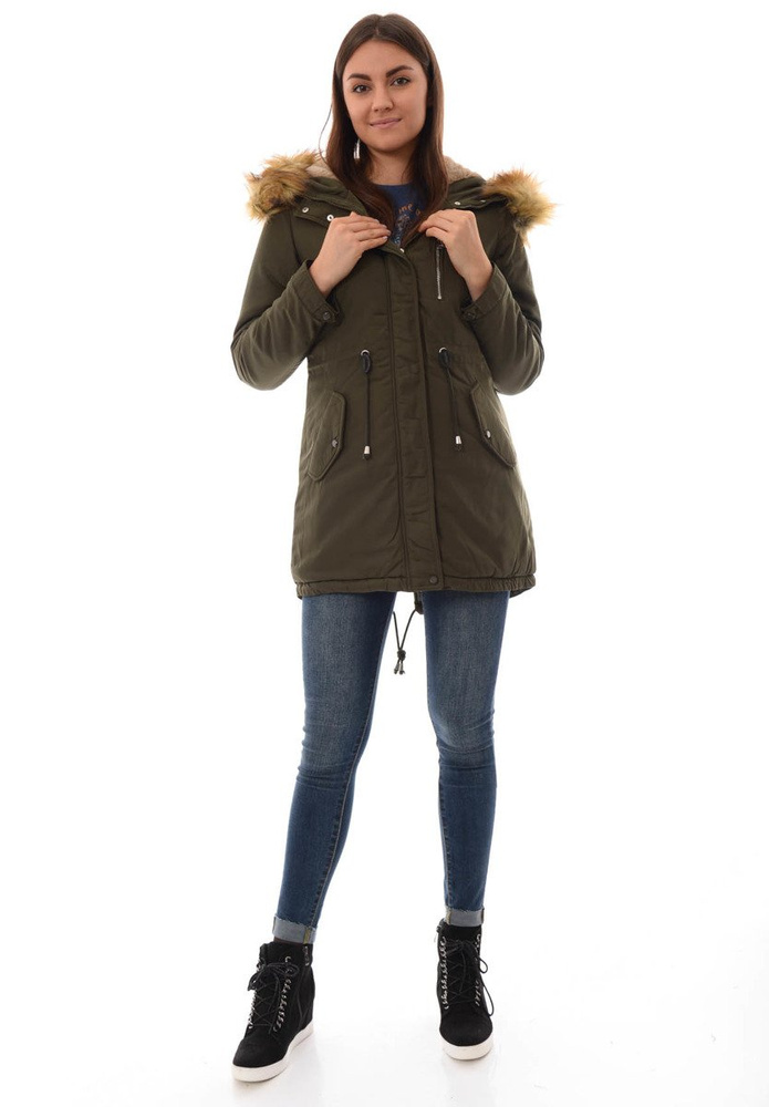 Damska Kurtka Parka Ortalionowa Zimowa Zielona