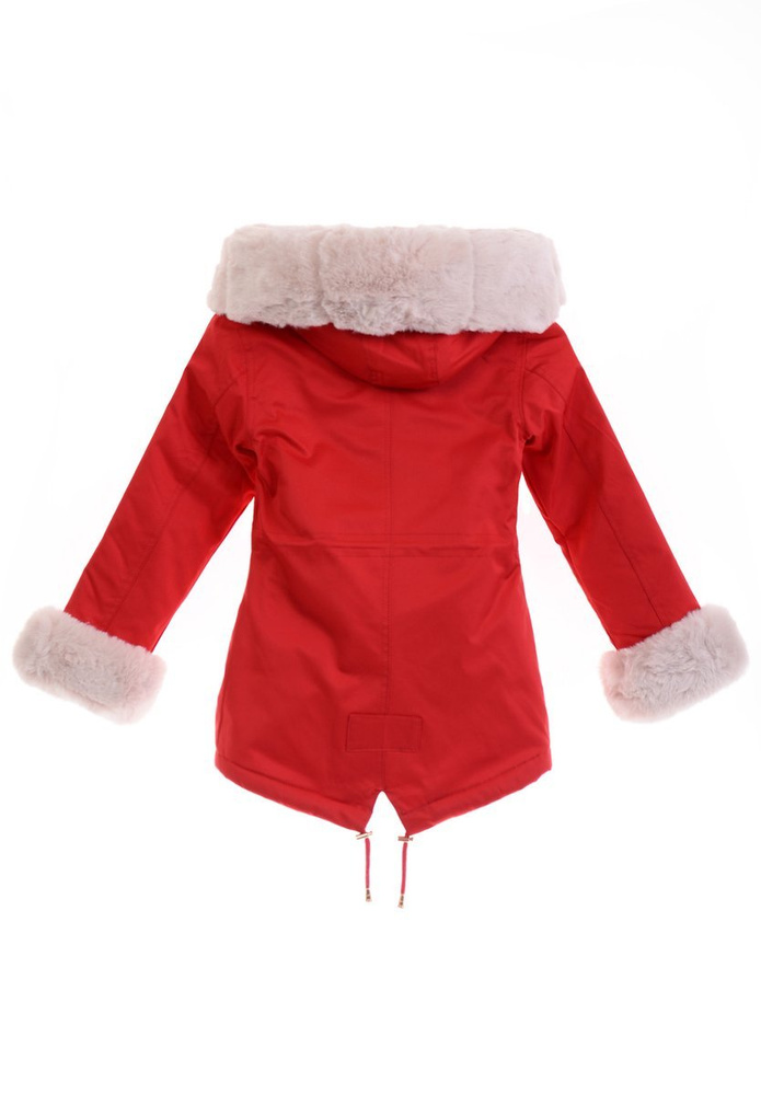 Dziecięca Parka Zimowa Agatka Czerwona Z Futerkiem Ecru