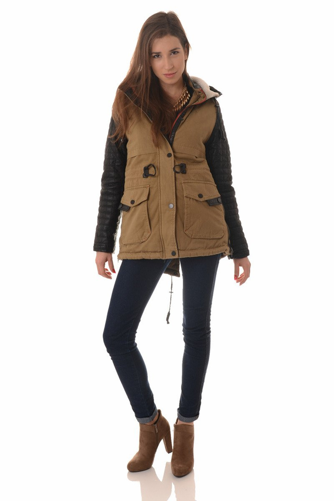 Damska Zimowa Parka Kurtka Beżowa (292)