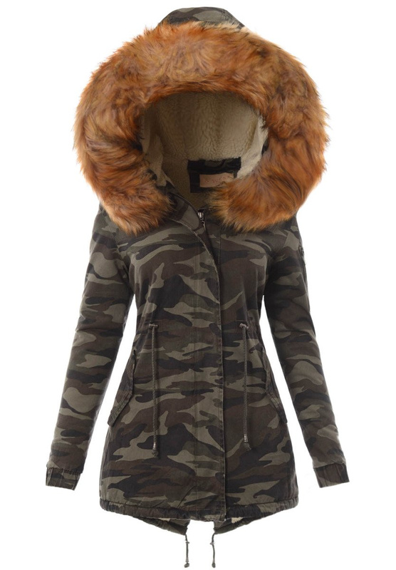 Parka Zimowa Zielona z Brązowym Futerkiem
