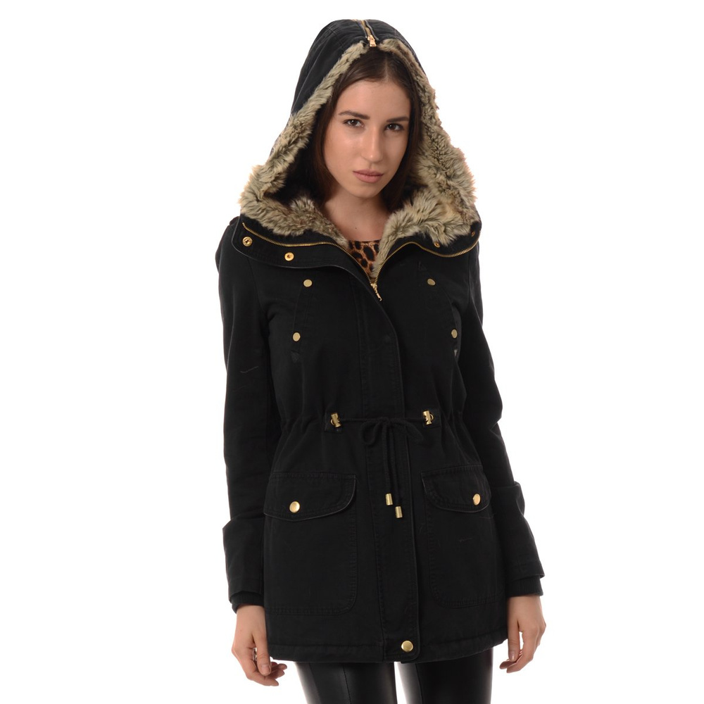 Damska Parka Kurtka Zimowa Czarna