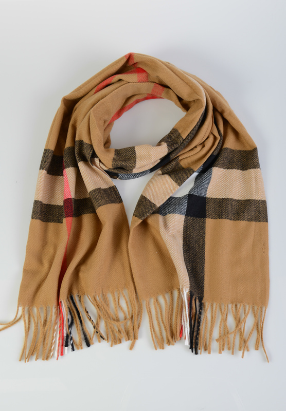 Szal Damski Brązowy W Kratę