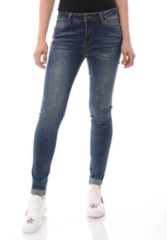 Damskie Spodnie Jeansy Przetarcia Rurki Granatowe