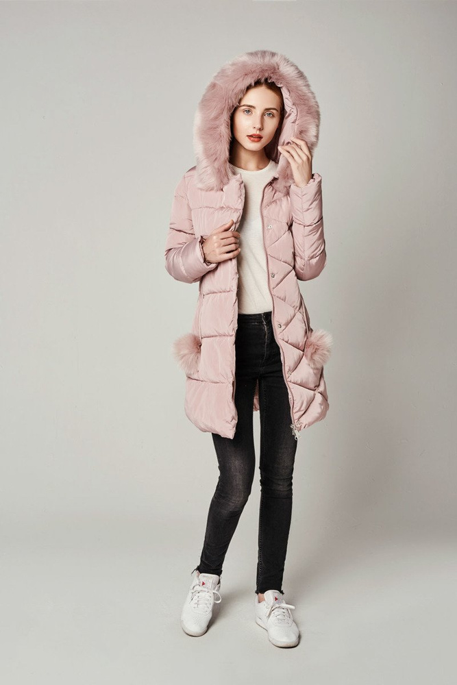 Damska Długa Zimowa Kurtka Ortalionowa Różowa