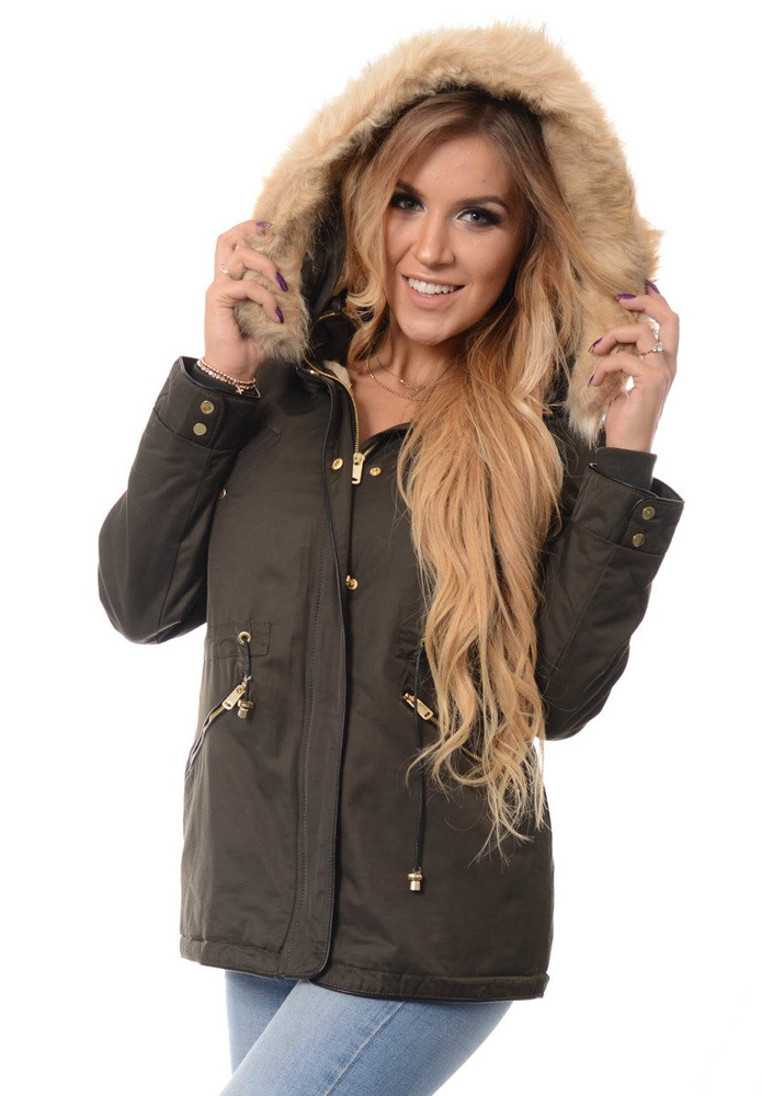 Damska Kurtka Parka Ortalionowa Zimowa Zielona