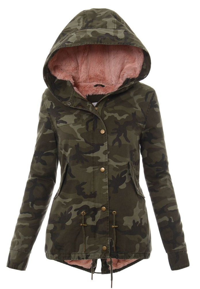 Damska Kurtka Parka Przejściowa Moro z Różowym Futerkiem