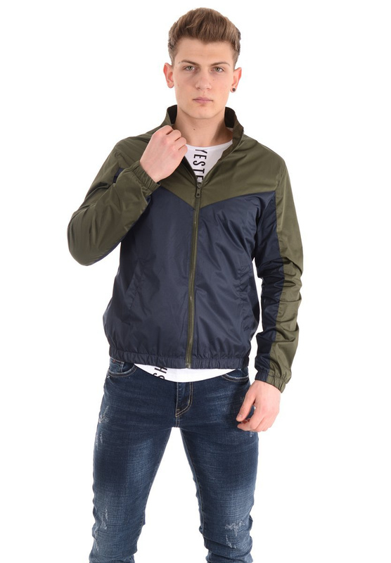 Męska Kurtka Wiosenna - Jesienna Wiatrówka Zielono- Granatowa