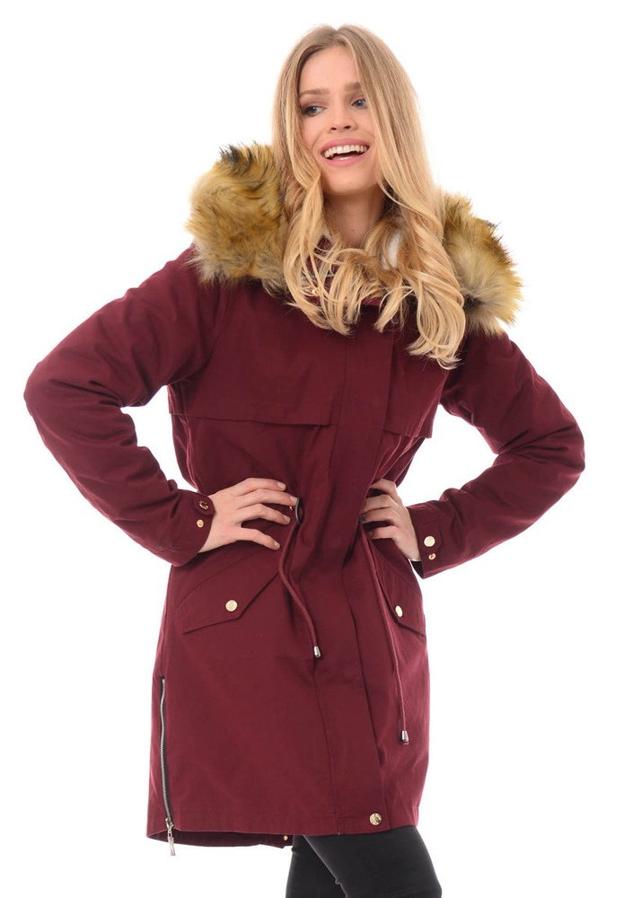 Damska Kurtka Parka Zimowa 2w1 Bordowa