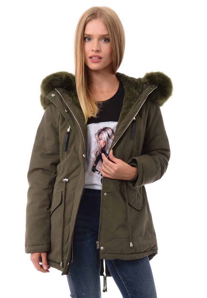 Kurtka Parka Aleksandra Zielona Z Zielonym Futrem