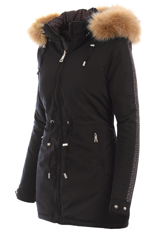 Damska Kurtka Zimowa Parka Dwustronna Joanna Czarna Z Brązowym Futerkiem