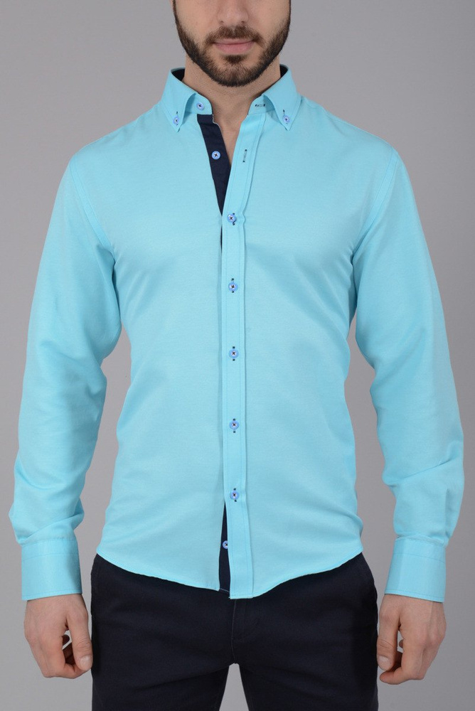 Elegancka Męska Koszula Łaty Morska Zieleń