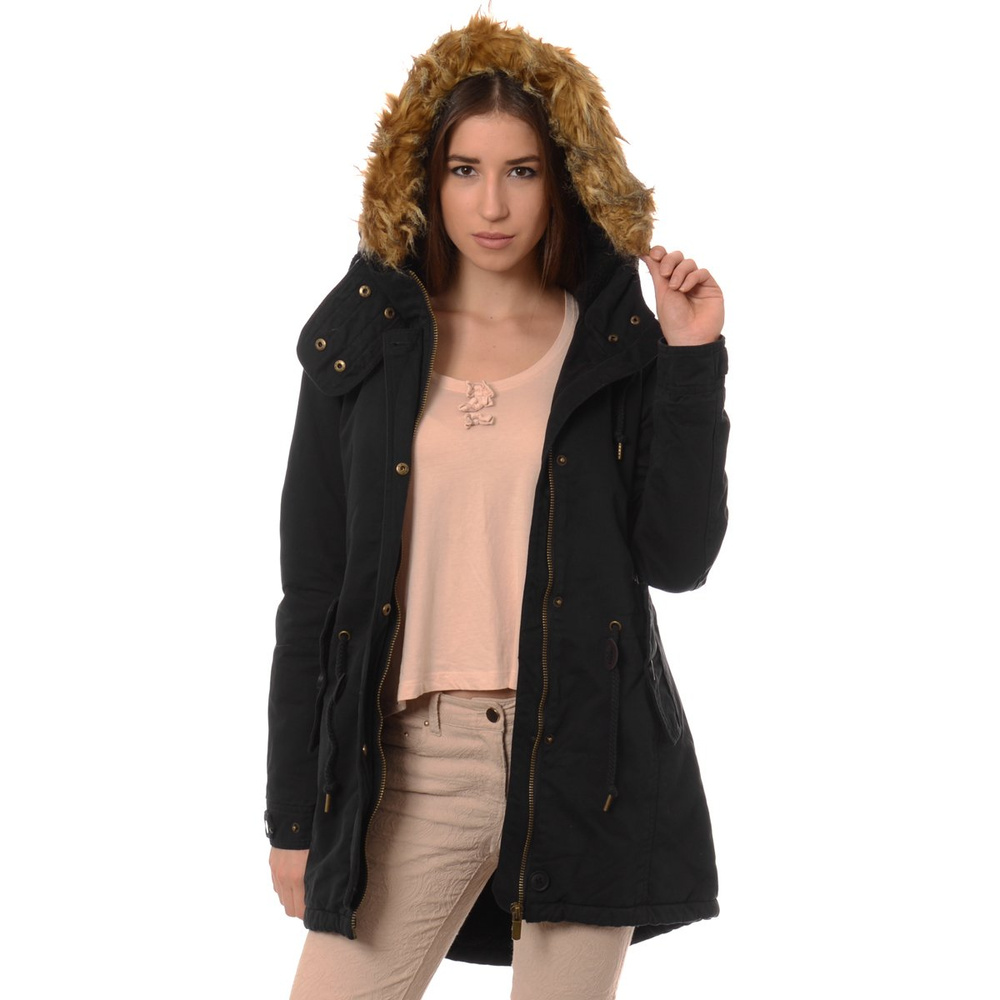 Kurtka Parka Zimowa Futro Czarna