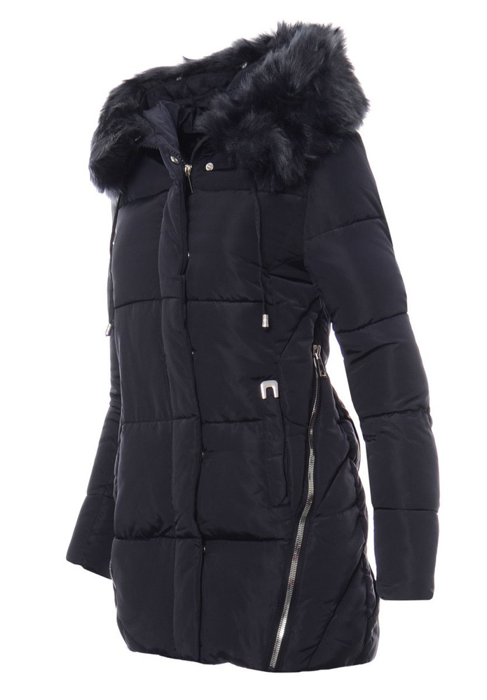 Damska Długa Zimowa Kurtka Ortalionowa Granatowa