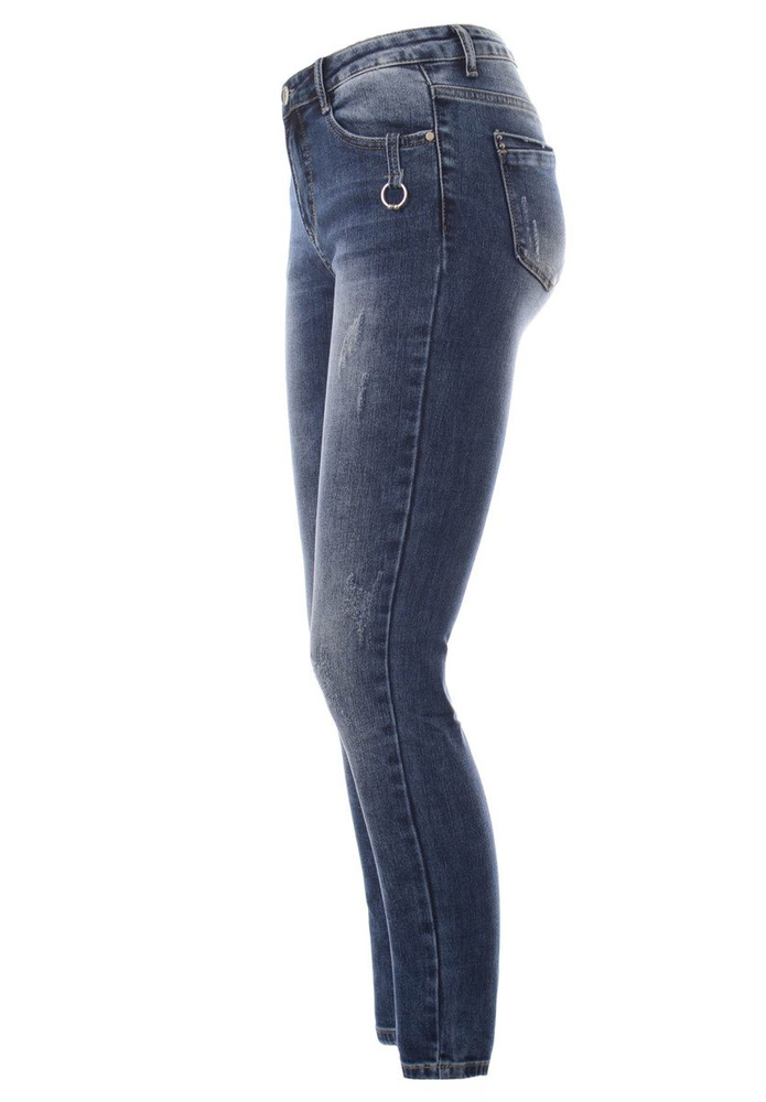 Damskie Spodnie Jeansy Przetarcia Rurki Granatowe