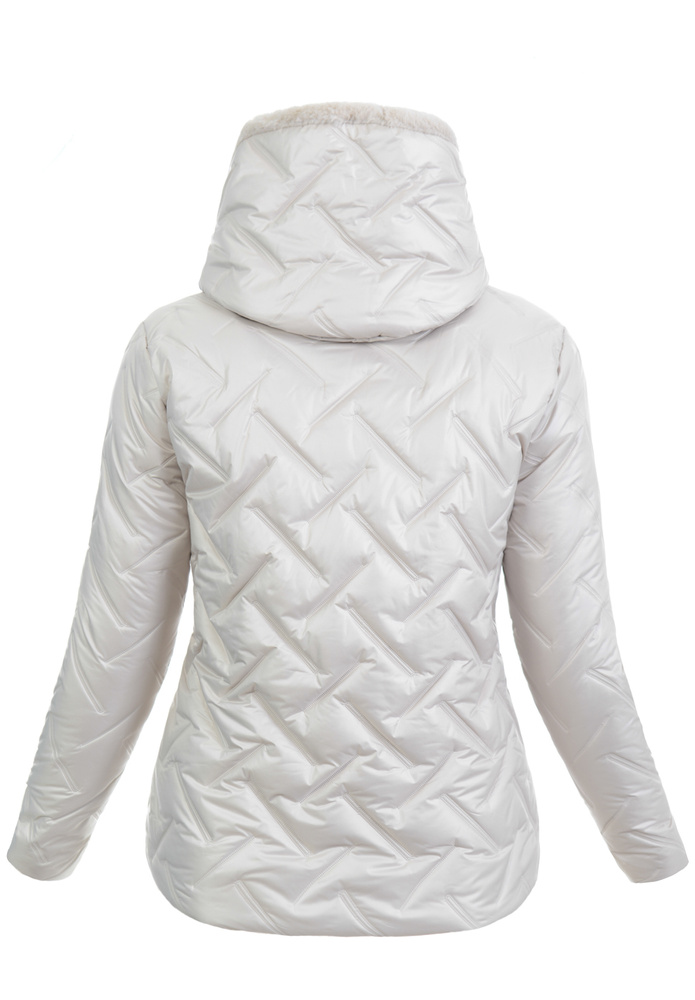 Damska Kurtka Zimowa Regina Ecru z Kremowym Futerkiem