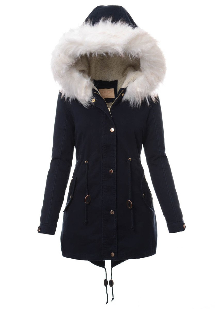 Damska Kurtka Parka Zimowa 2w1 Granatowa Z Białym Futerkiem