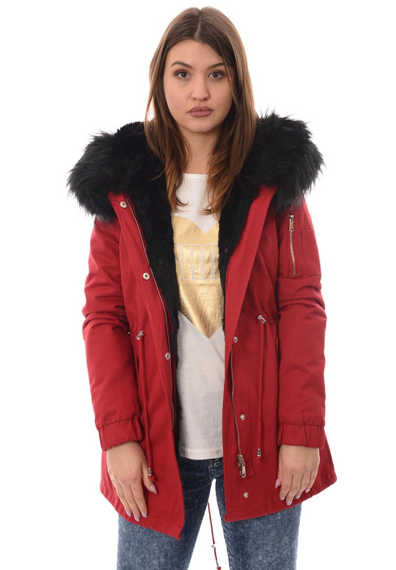 Piękna Damska Kurtka Parka 2w1 Emilia Czerwona
