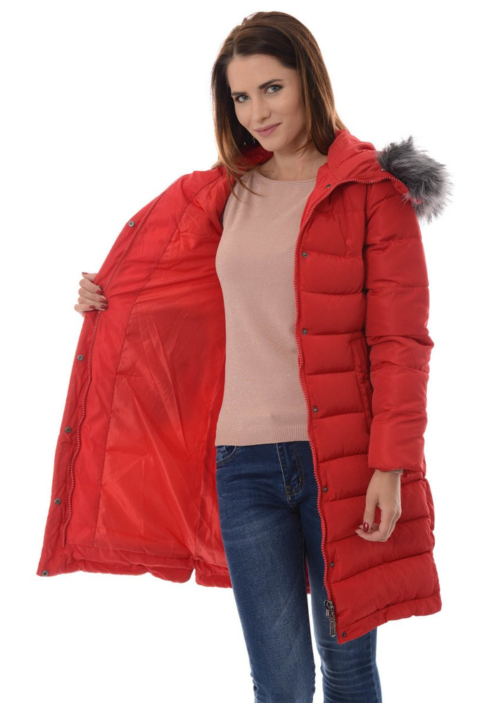 Damska Zimowa Kurtka Ortalionowa Czerwona