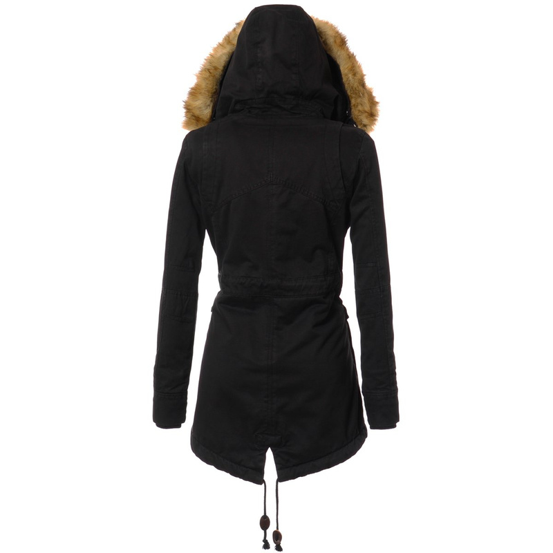 Damska Kurtka Parka Zimowa Futro Czarna